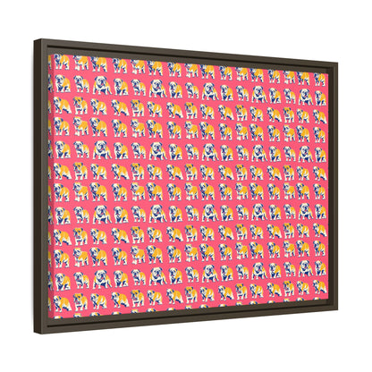 Bubblegum Glamour Bulldog Bouquet Matte Canvas, Framed