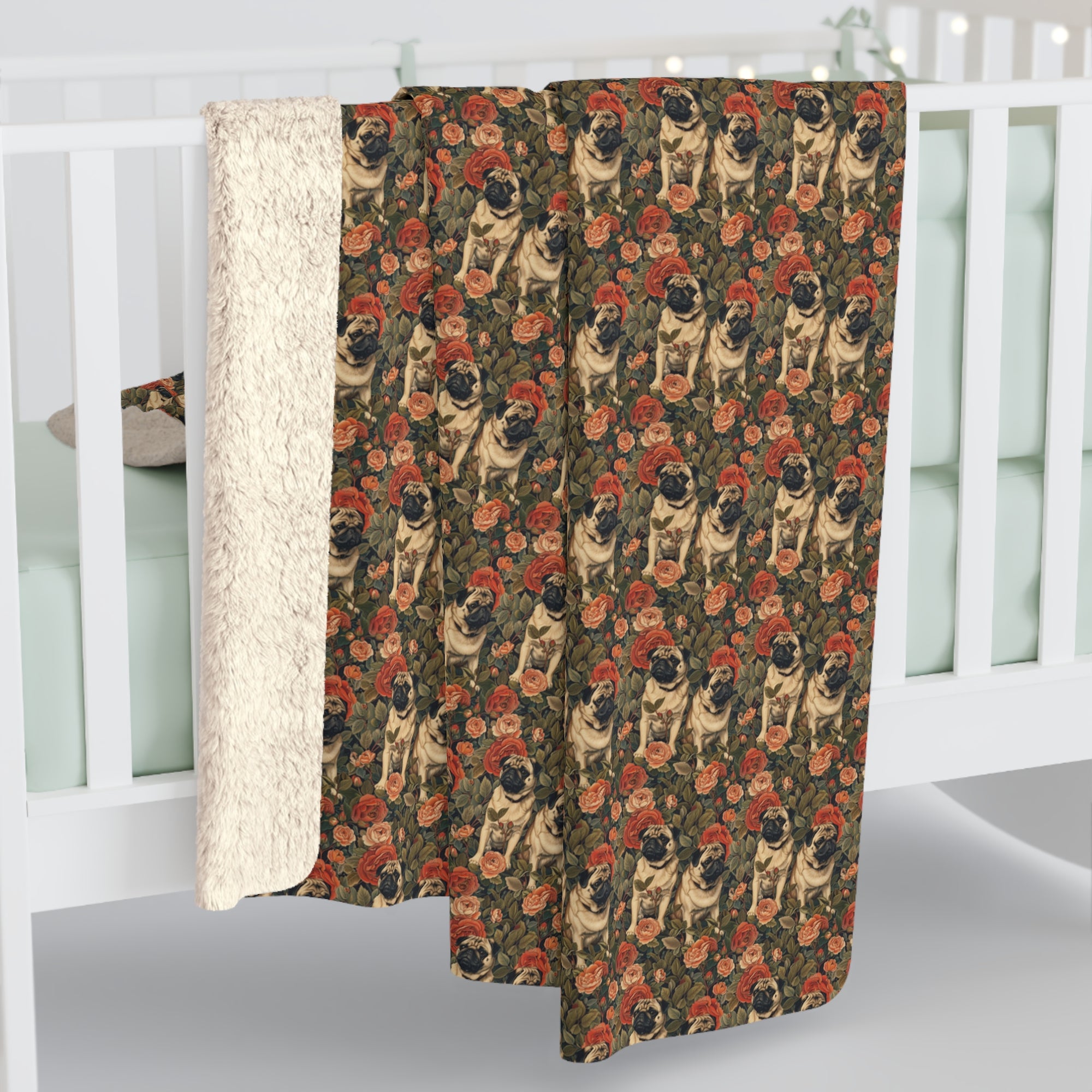 Blooming Pug Paradise Sherpa Fleece Blanket