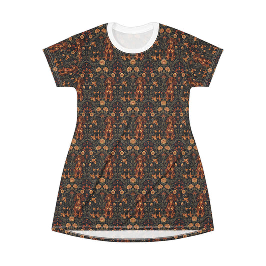 Dapper Dachshund Embroidery Elegance T-Shirt Dress