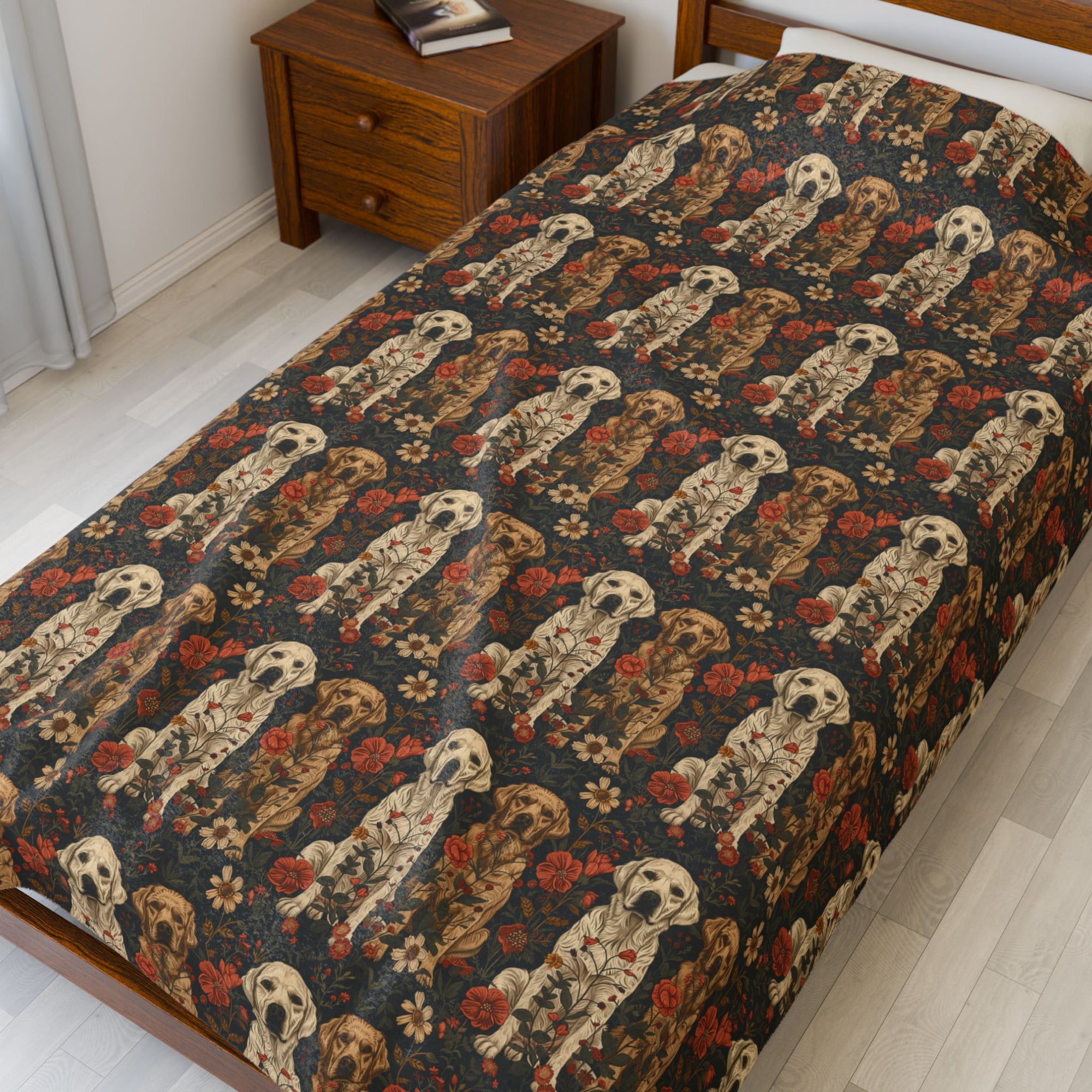 Blossoming Labradors Bouquet Velveteen Plush Blanket