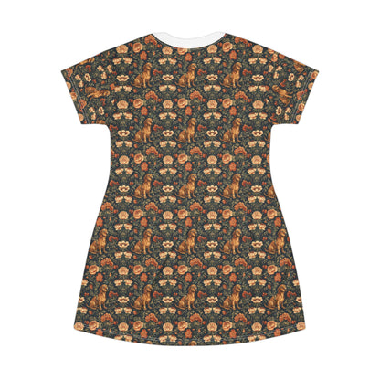 Dazzling Dachsund Blossoms & Foliage T-Shirt Dress