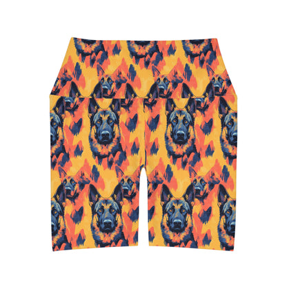 Impressionistic German Shepherds High Waisted Yoga Shorts