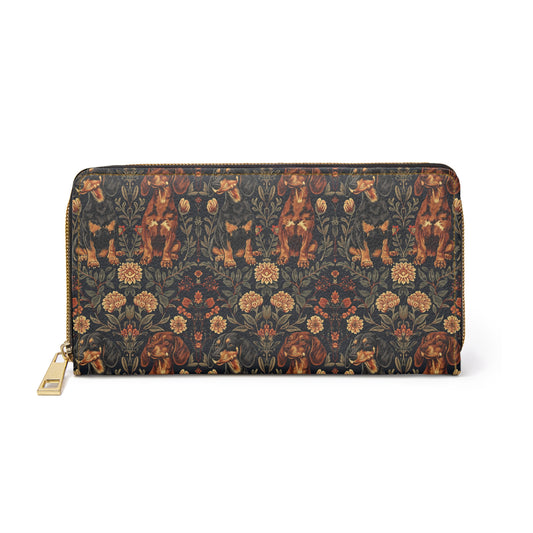 Dapper Dachshund Embroidery Elegance Zipper Wallet