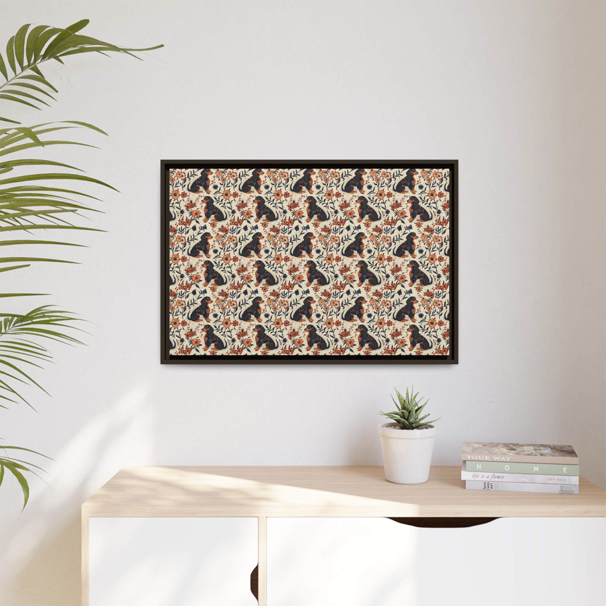 Blossoming Dachshunds Delight Matte Canvas, Framed