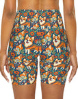 Corgi Carnival Couture High Waisted Yoga Shorts