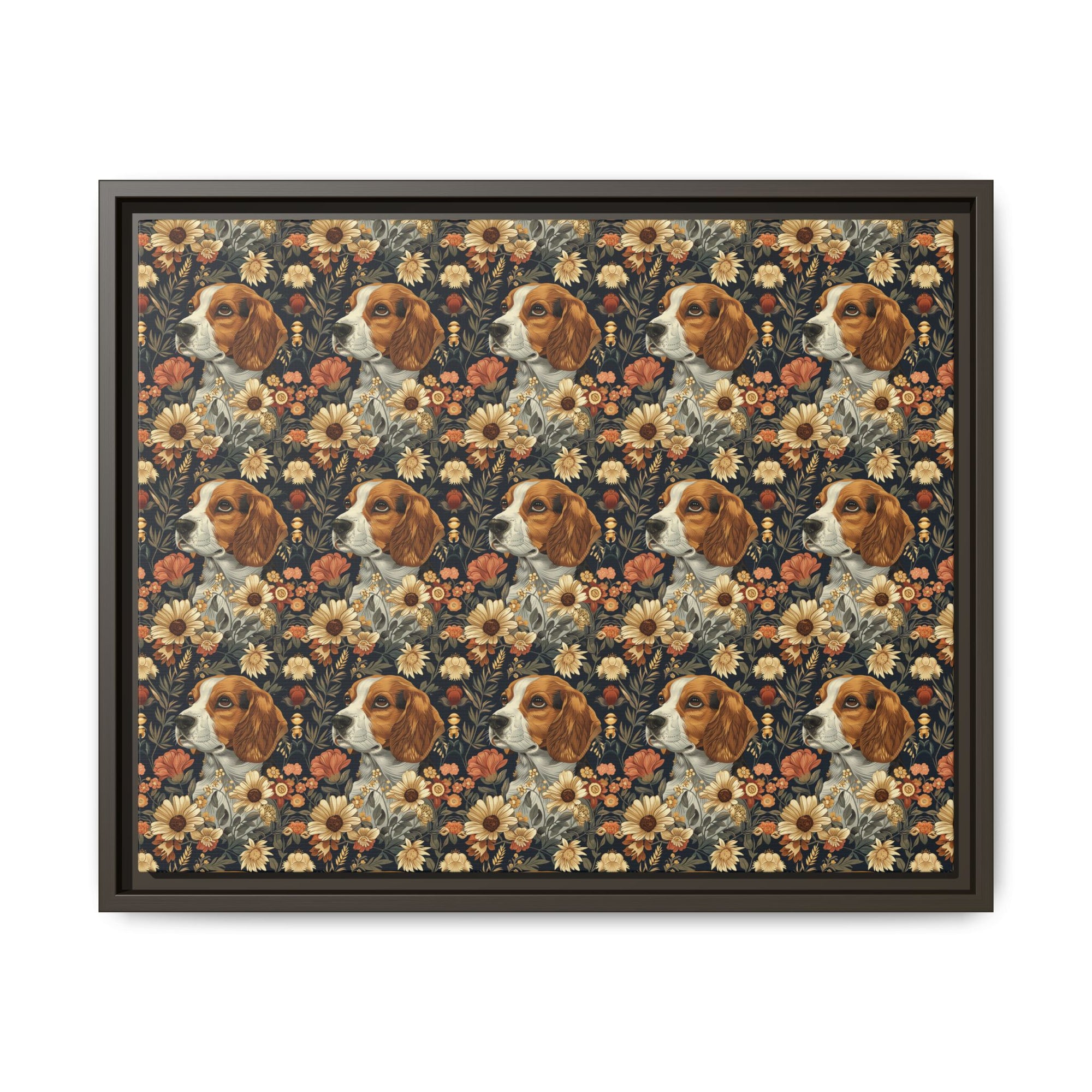 Beagle Blossoms Matte Canvas, Framed