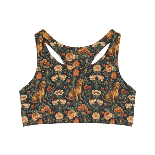 Dazzling Dachsund Blossoms & Foliage Seamless Sports Bra