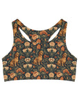 Dazzling Dachsund Blossoms & Foliage Seamless Sports Bra