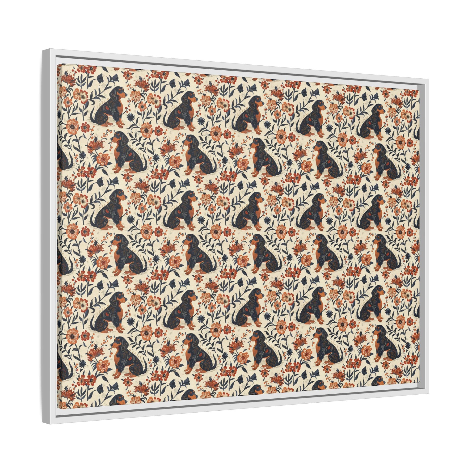 Blossoming Dachshunds Delight Matte Canvas, Framed