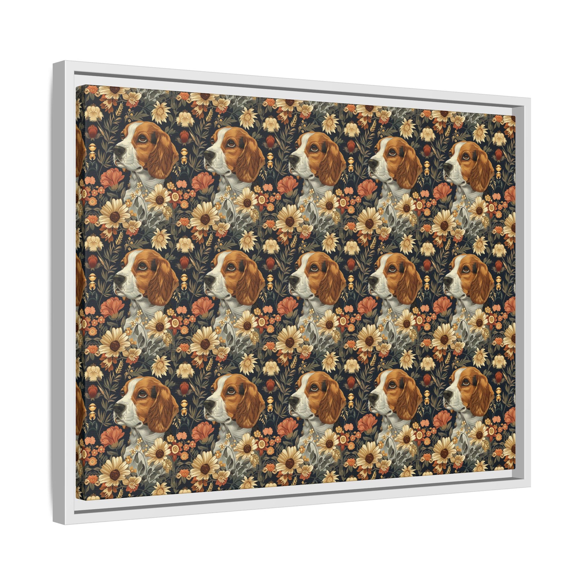 Beagle Blossoms Matte Canvas, Framed