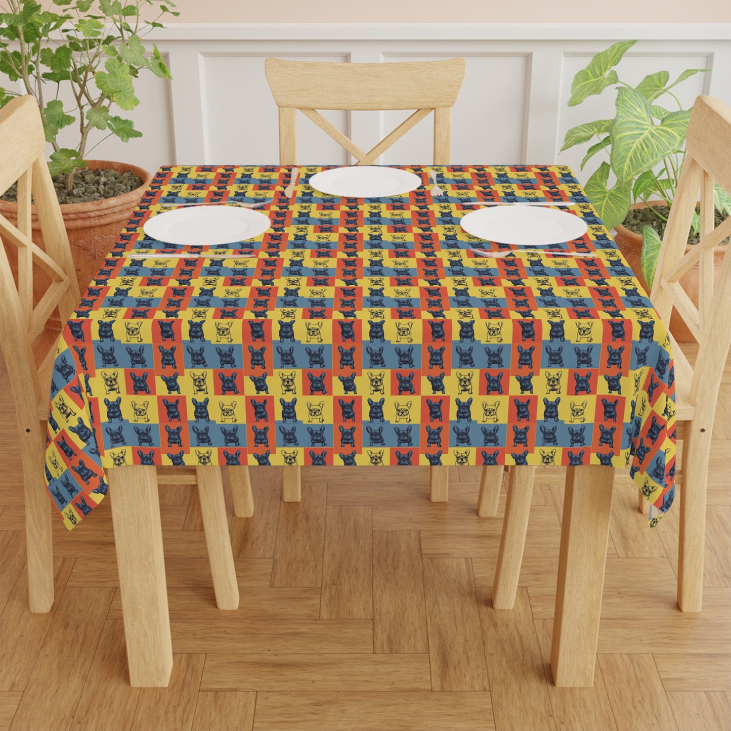 Frenchie Pop Art Pawfection Grid Tablecloth