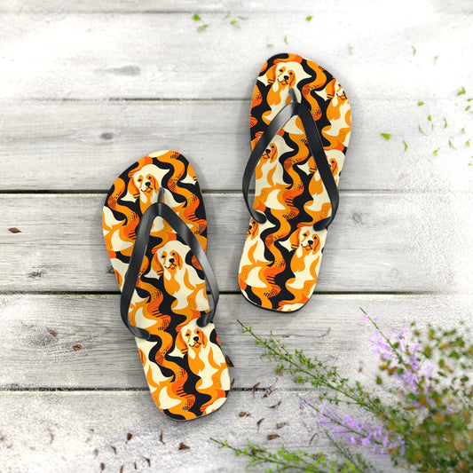 Golden Woof Abstract Glamour Flip Flops