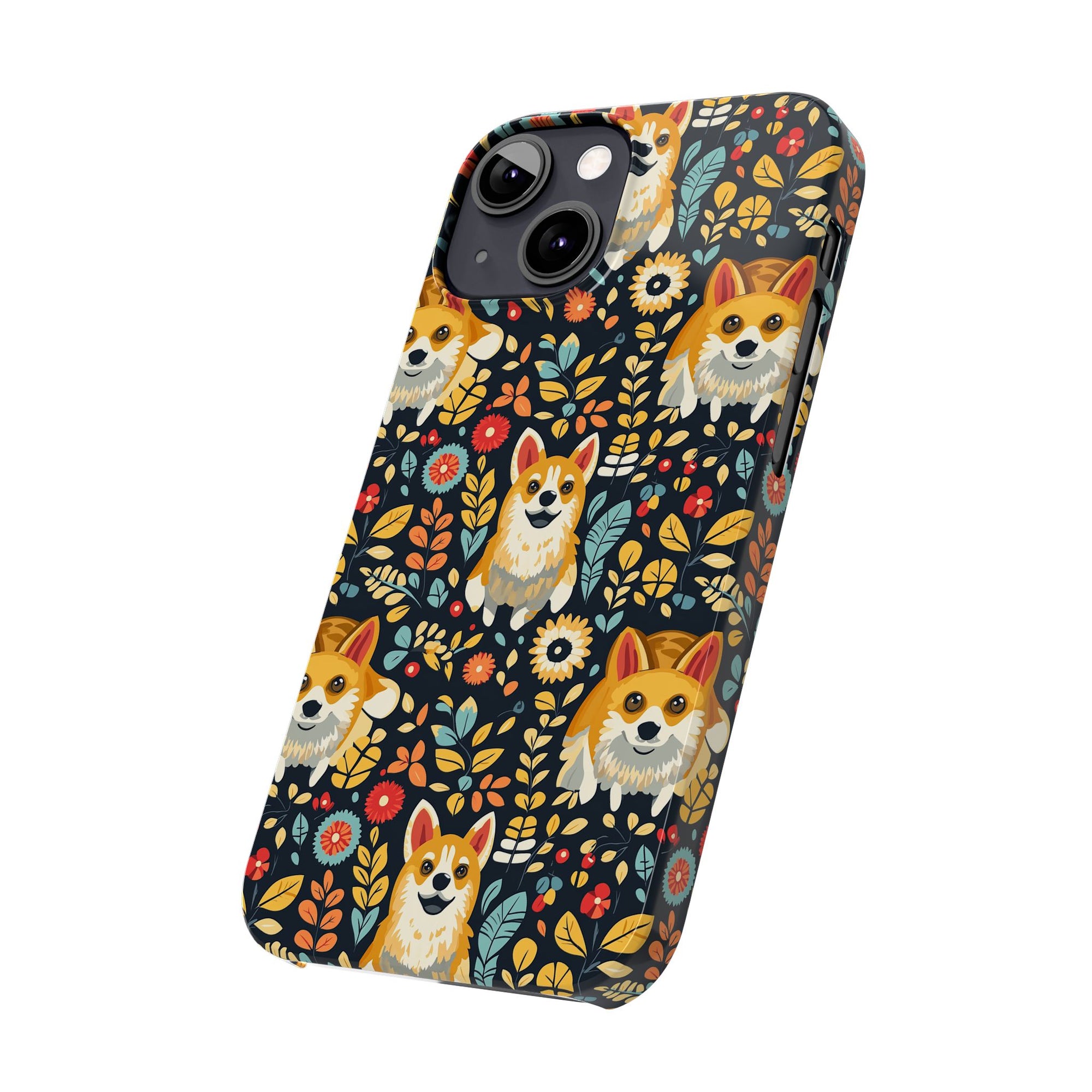 Corgi Rainbow Vine Dream Slim Phone Cases