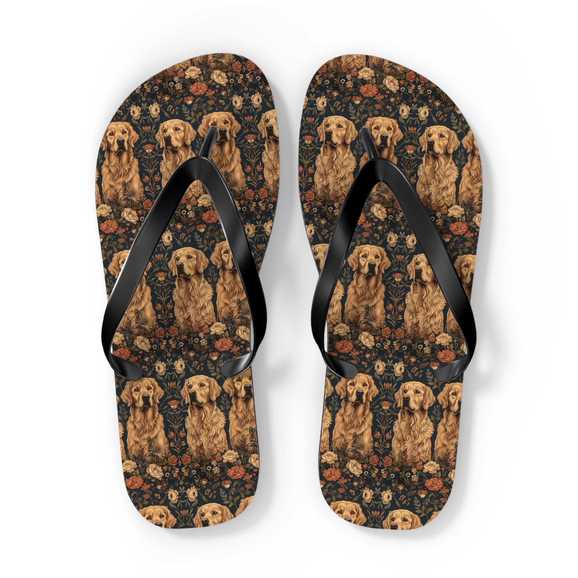 Fanciful Golden Paradise Blossom Flip Flops