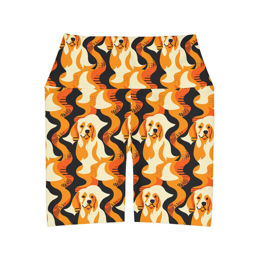 Golden Woof Abstract Glamour High Waisted Yoga Shorts