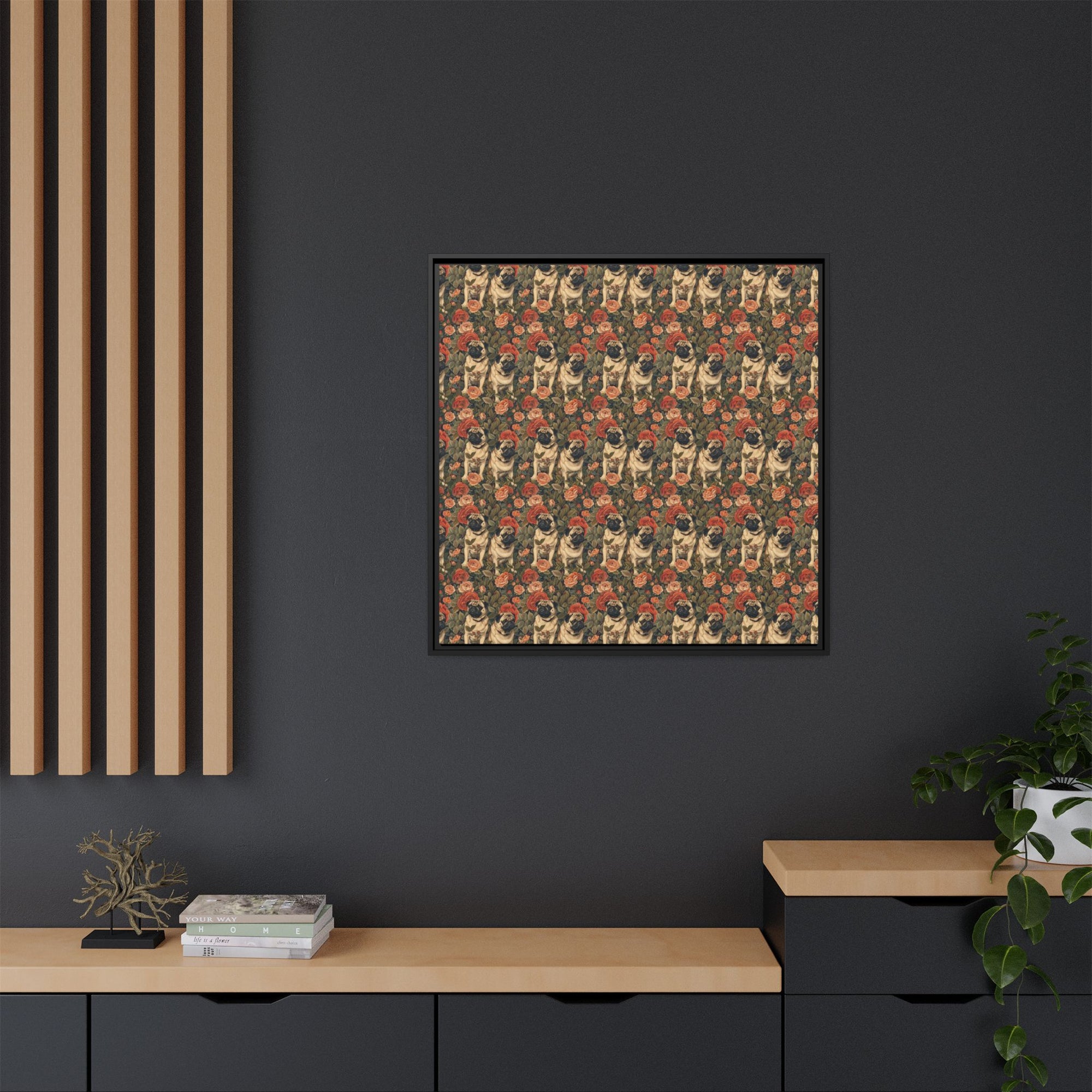 Blooming Pug Paradise Matte Canvas, Framed