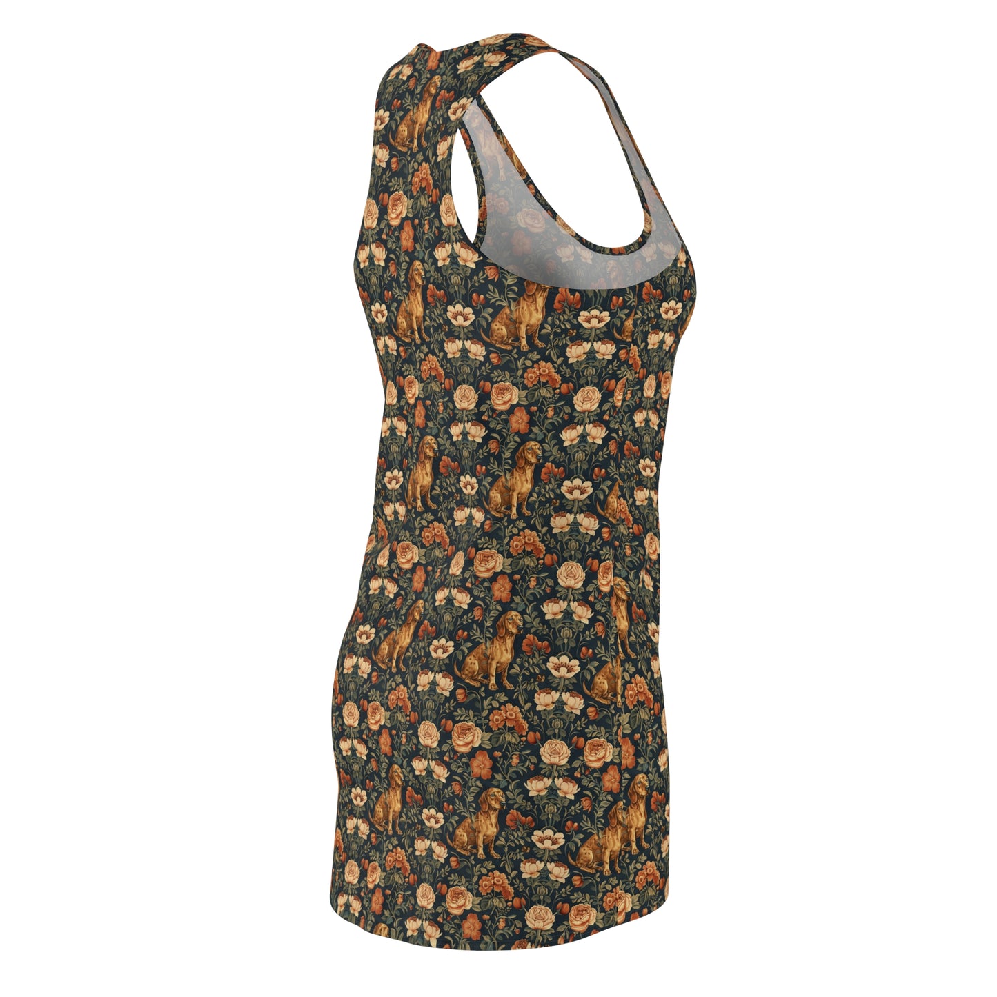 Dazzling Dachsund Blossoms & Foliage Women's Racerback Dress