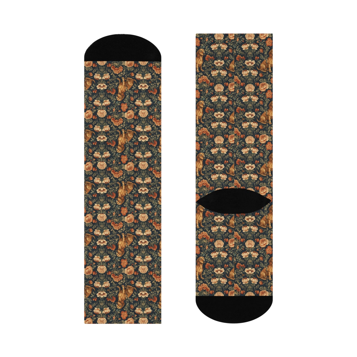 Dazzling Dachsund Blossoms & Foliage Cushioned Crew Socks