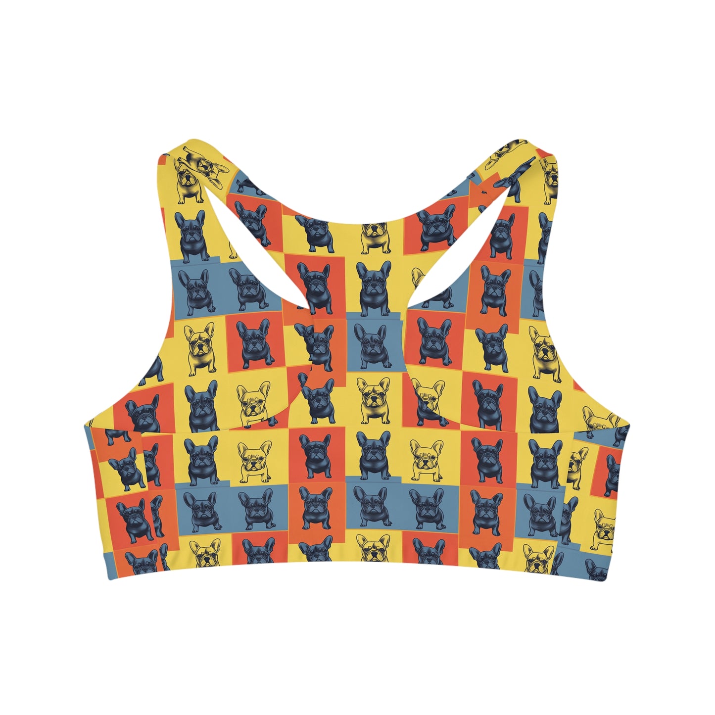 Frenchie Pop Art Pawfection Grid Seamless Sports Bra