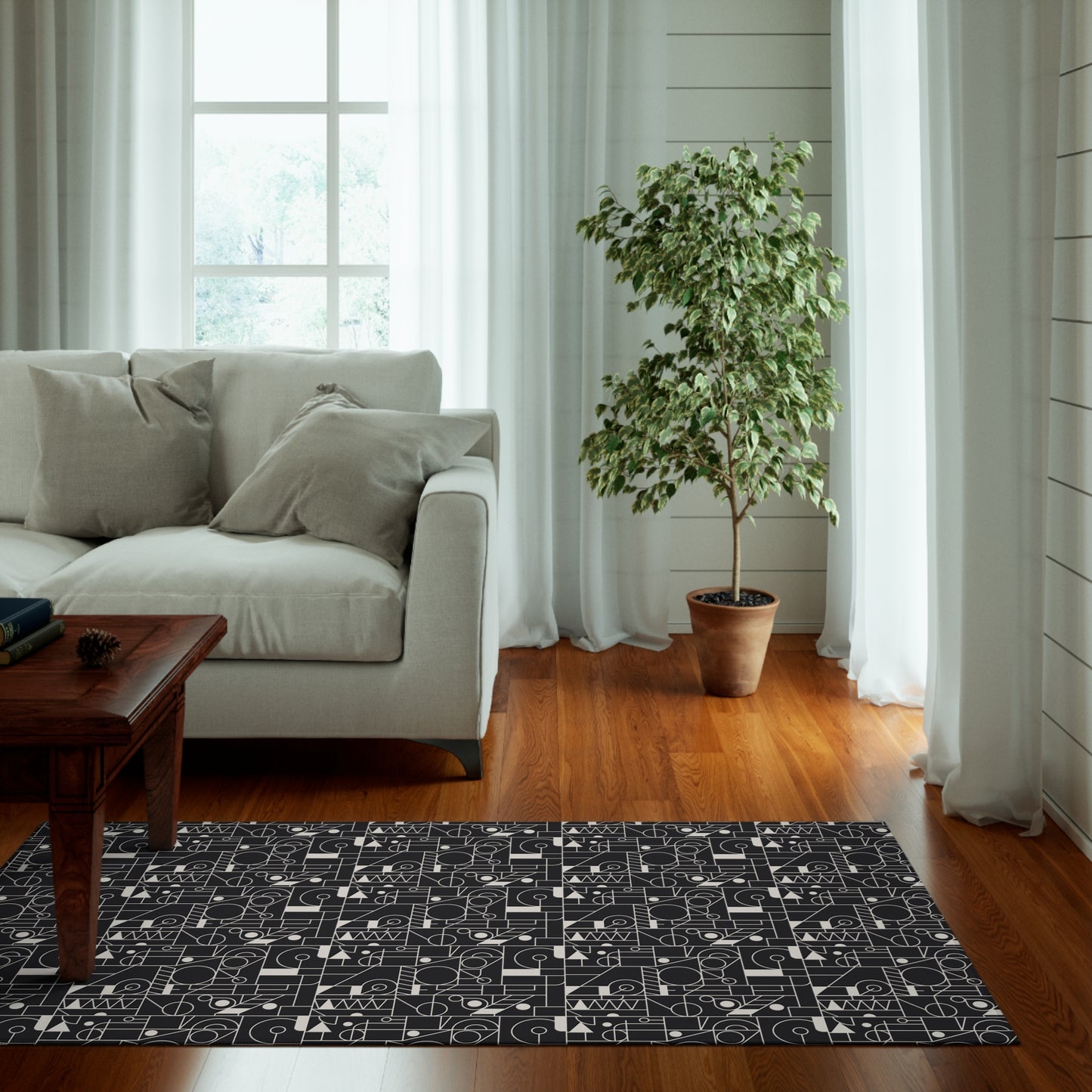 Monochrome Mosaic: Geometric Dornier Rug