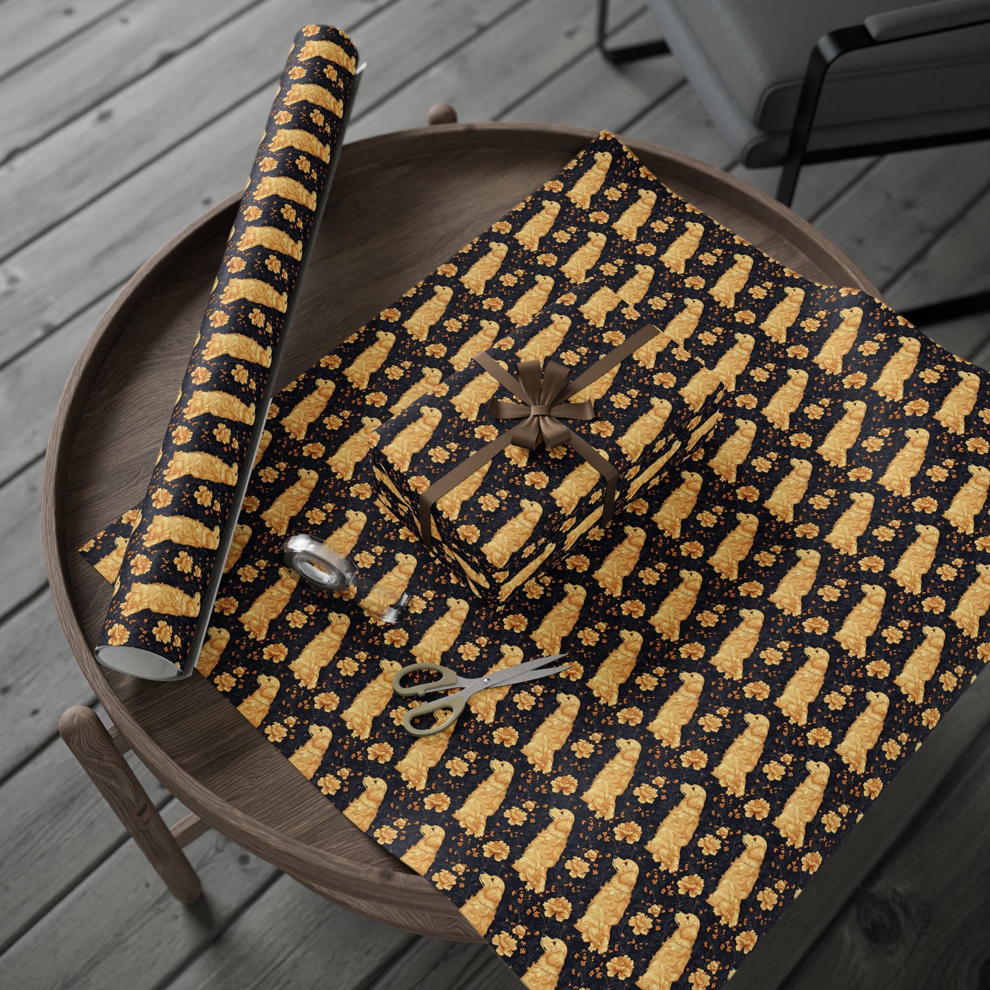 Golden Paws Floral Frenchie Wrapping Paper