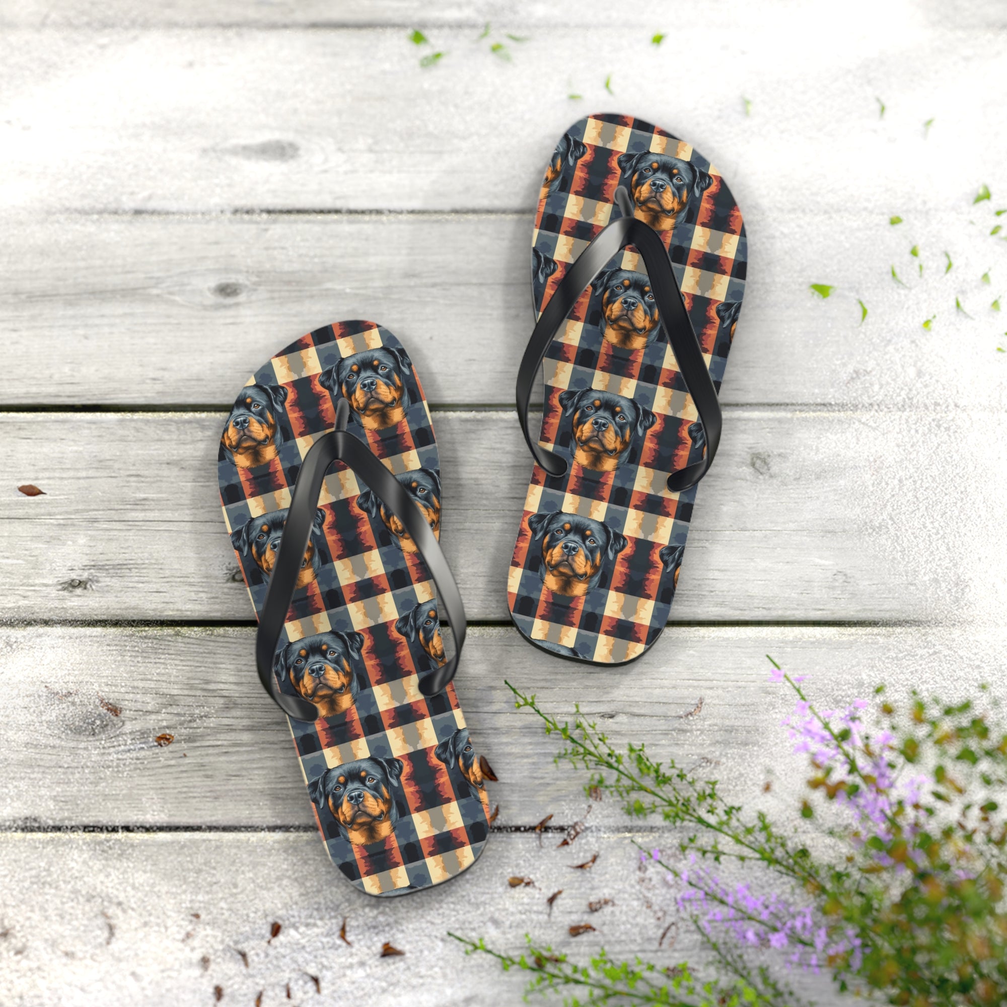 Pawsome Rottweiler Royalty Plaid Flip Flops