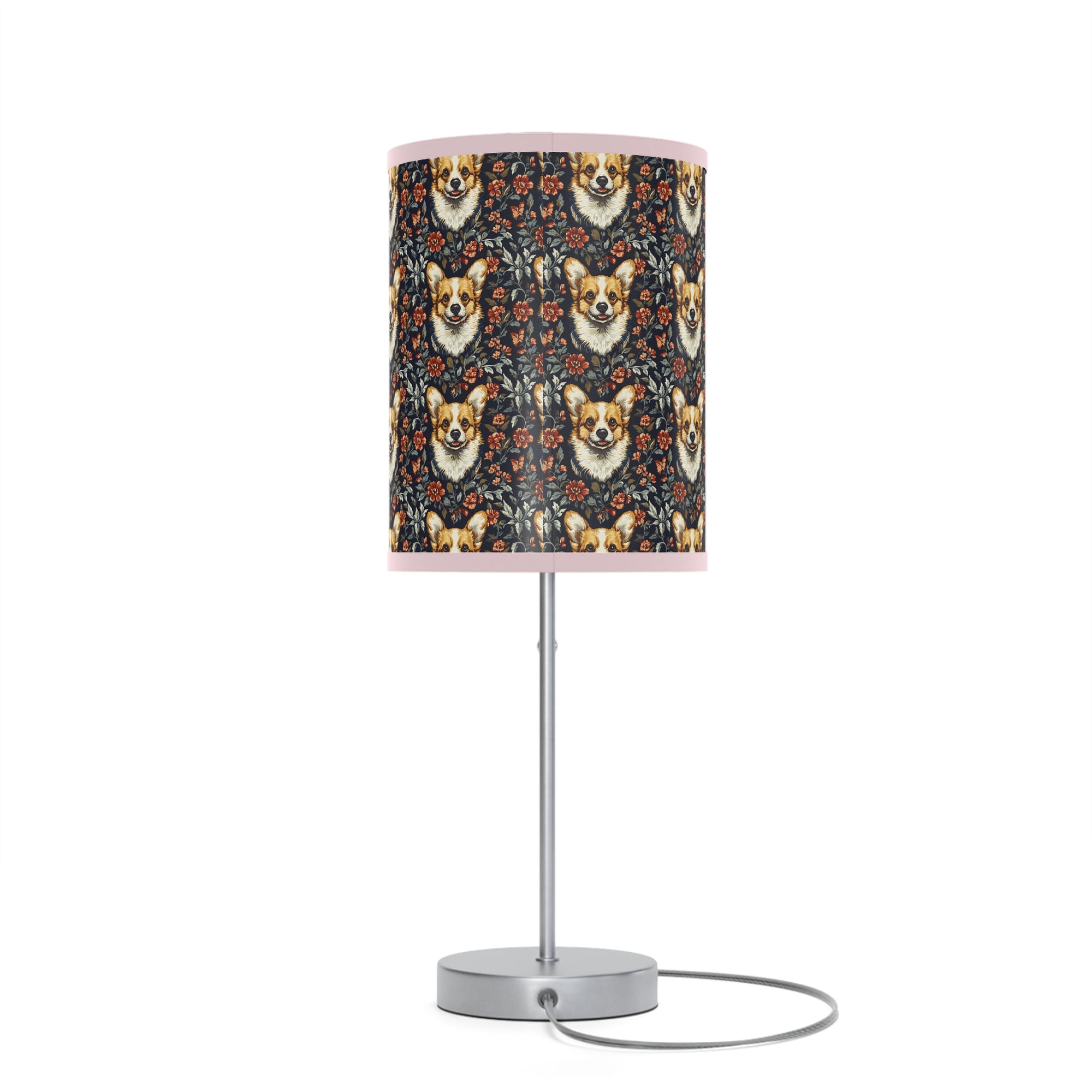 Floofy Corgi Blossom Blast Lamp on a Stand