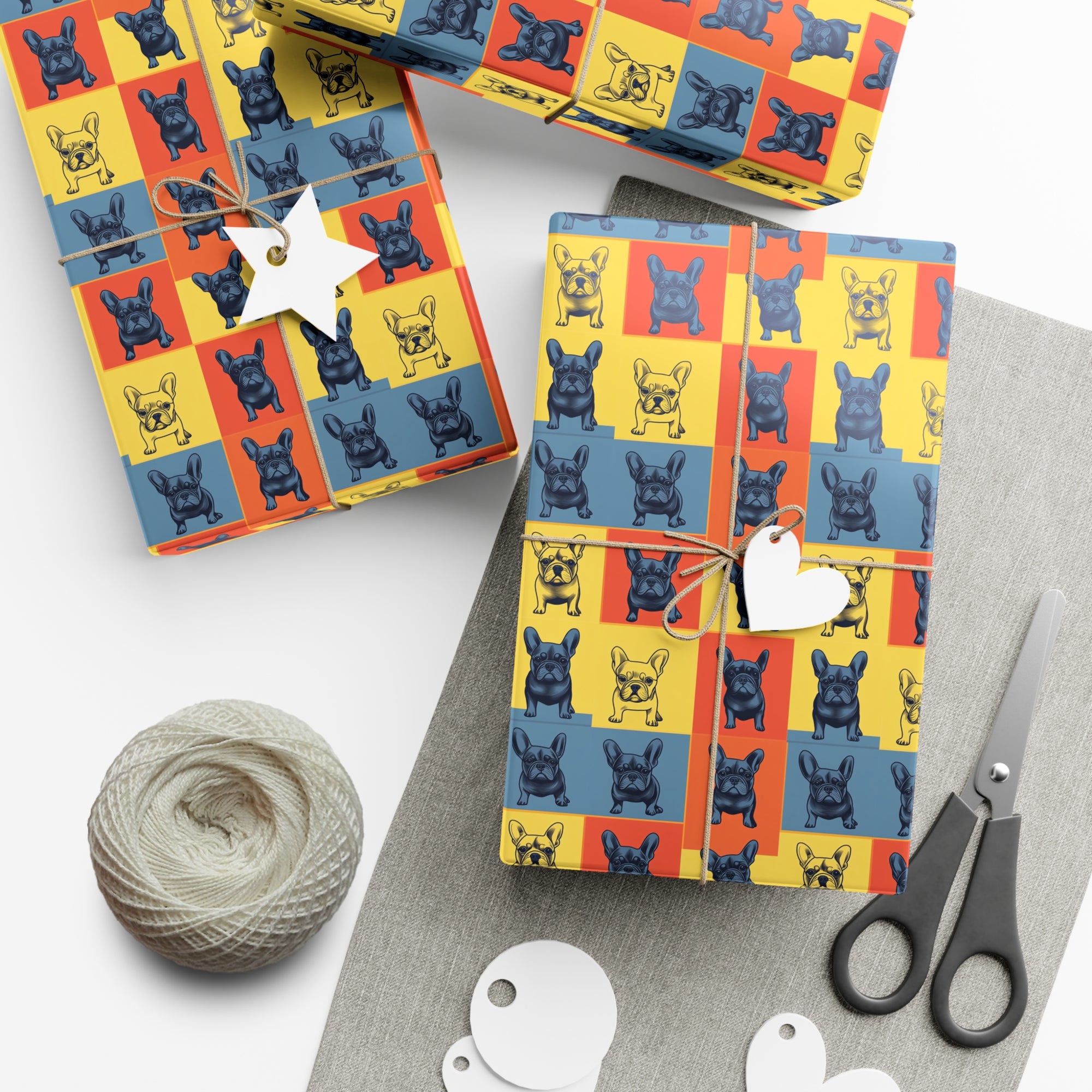 Frenchie Pop Art Pawfection Grid Gift Wrap Papers