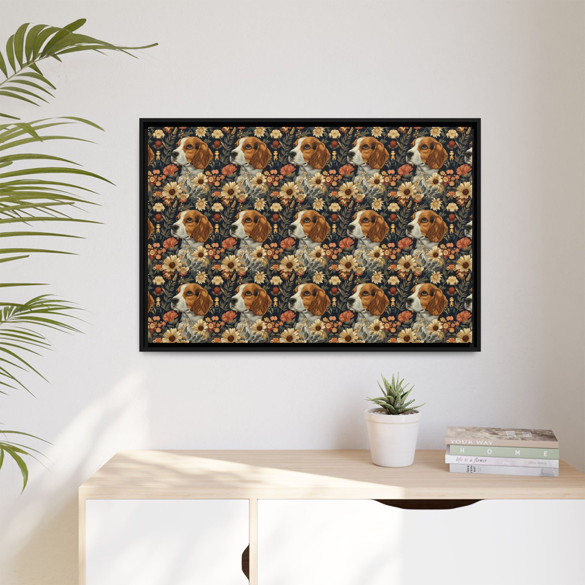 Beagle Blossoms Matte Canvas, Framed