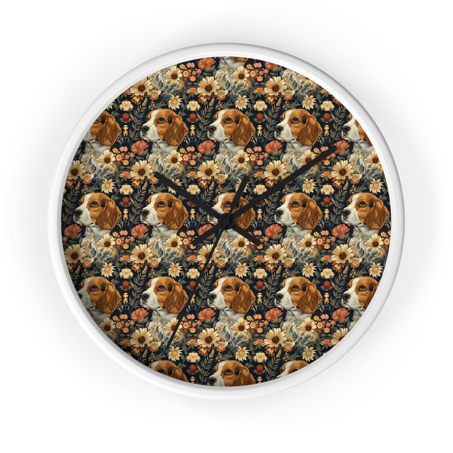 Beagle Blossoms Wall Clock