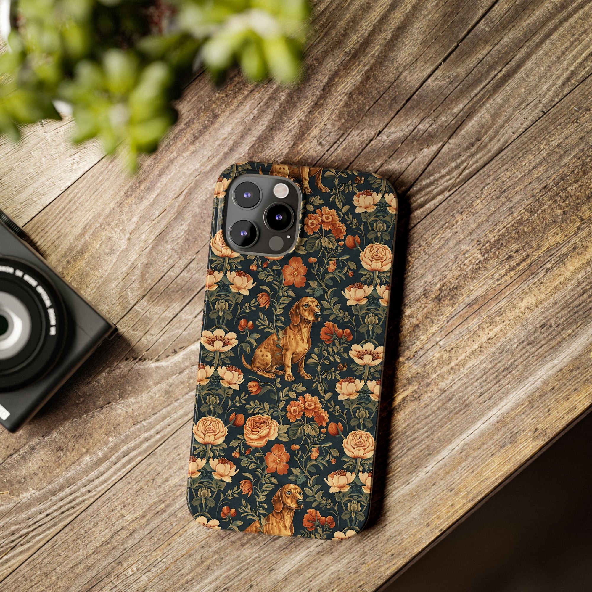 Dazzling Dachsund Blossoms &amp; Foliage Slim Phone Cases