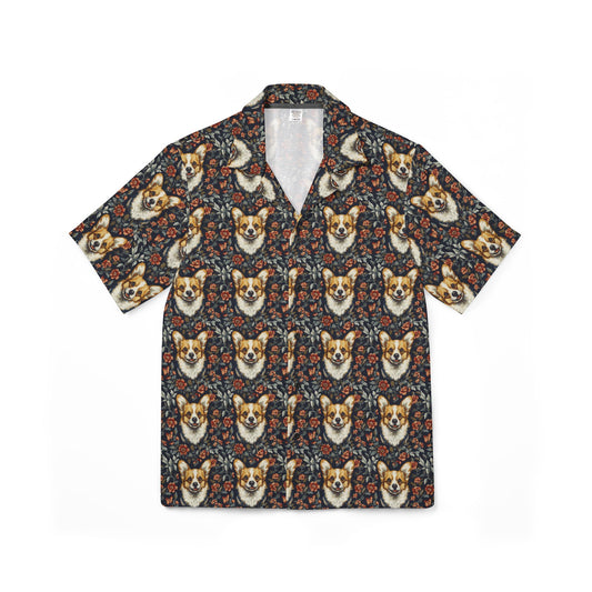 Floofy Corgi Blossom Blast Men's Hawaiian Camp Shirt