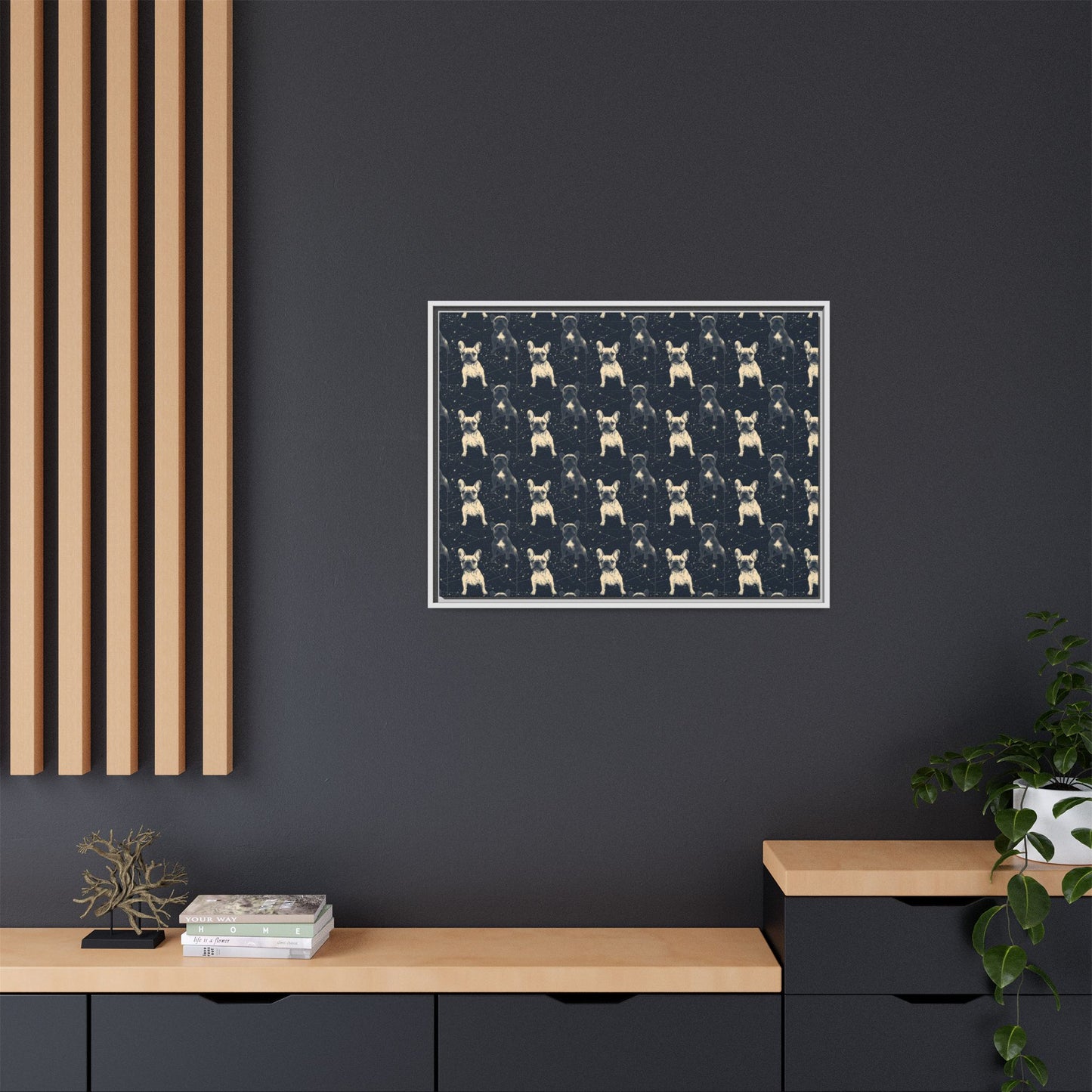 Frenchie Celestial Soar Matte Canvas, Framed