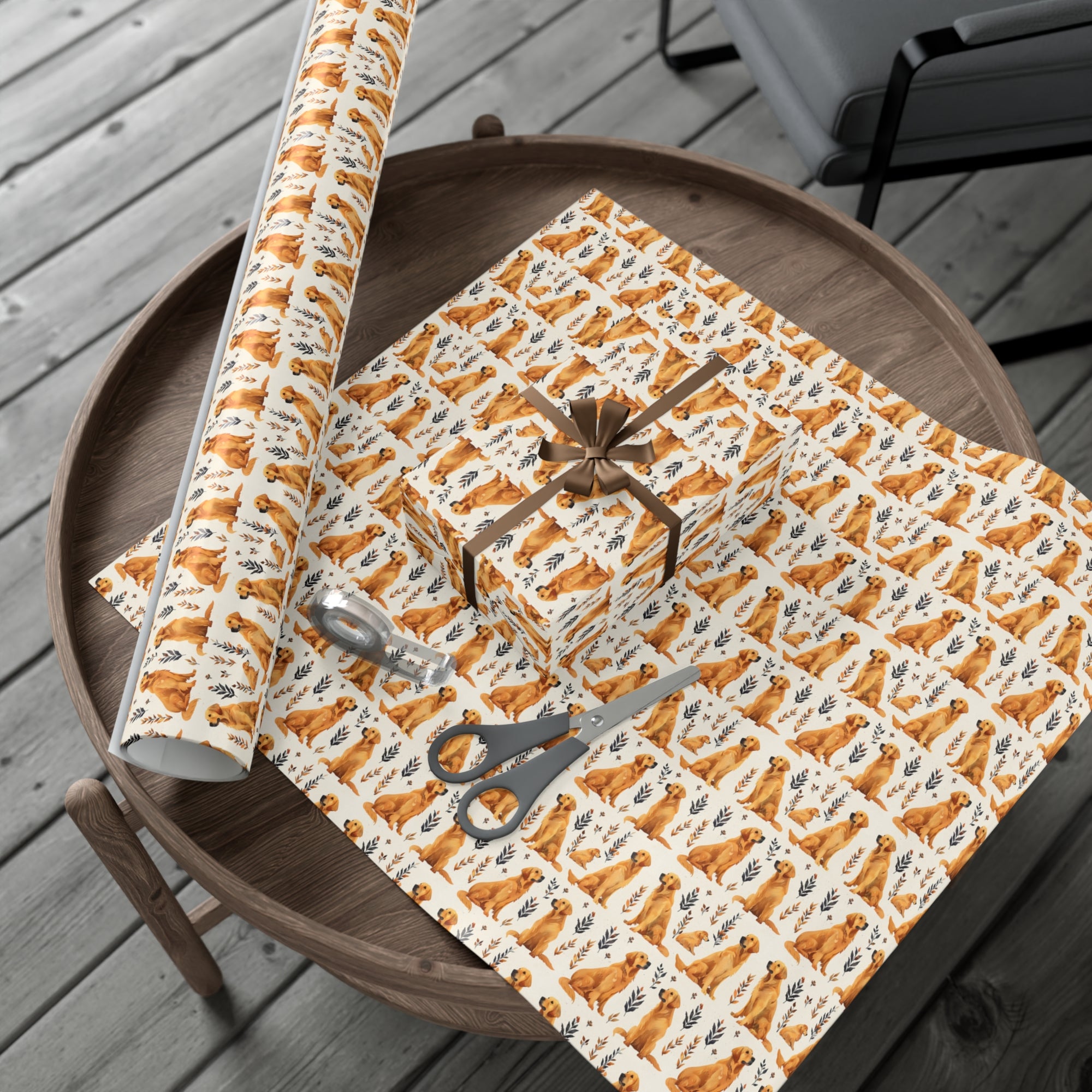 Golden Glamour Paws - Luxe Licks for Regal Retrievers Gift Wrap Papers
