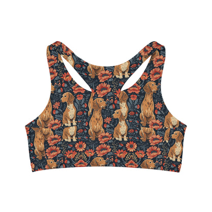 Floral Pawsome Dachsund Delight Seamless Sports Bra