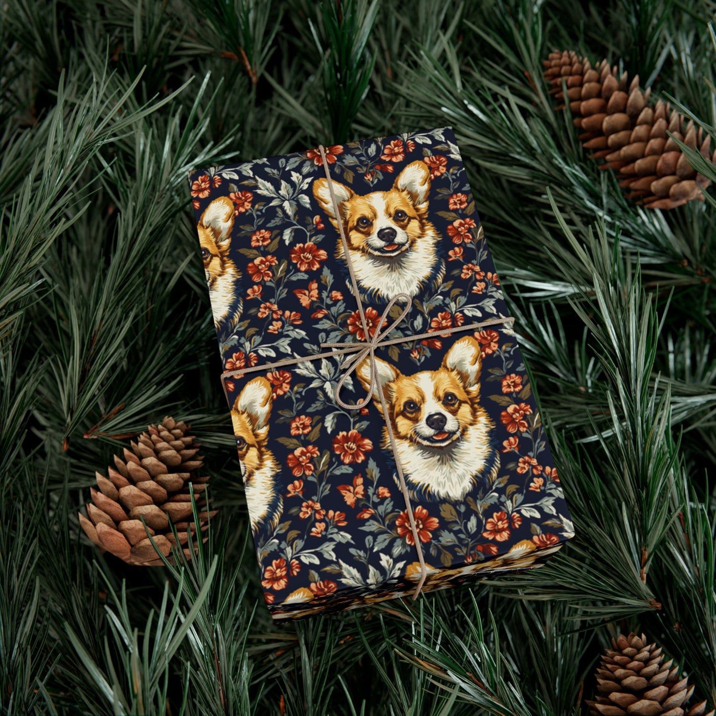 Floofy Corgi Blossom Blast Gift Wrap Papers