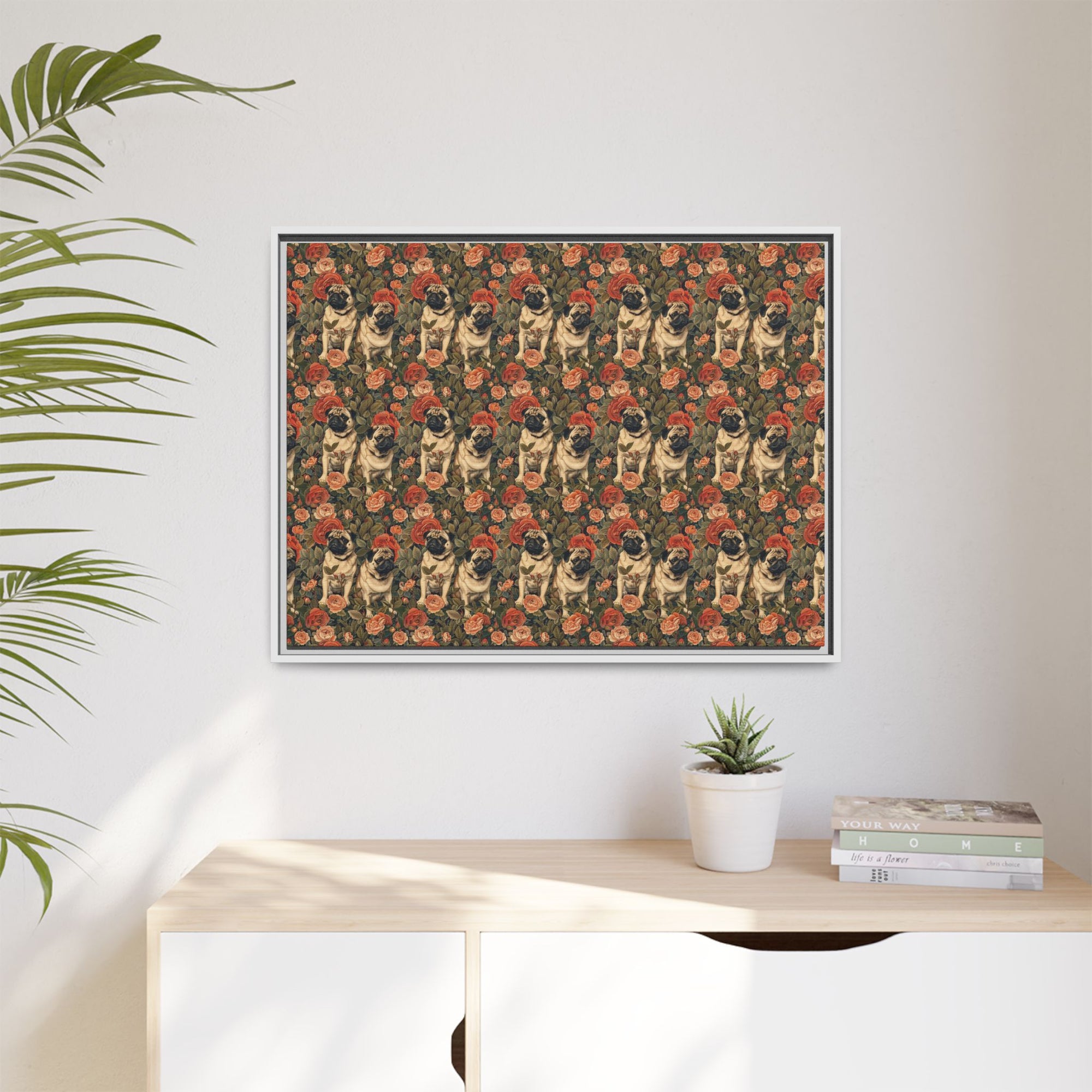 Blooming Pug Paradise Matte Canvas, Framed