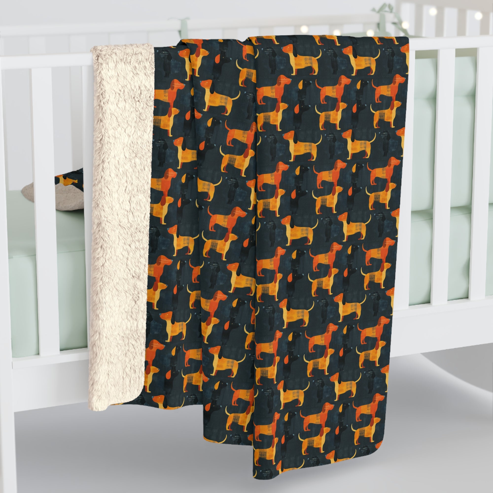 Dapper Dachshund Noir Glow Sherpa Fleece Blanket