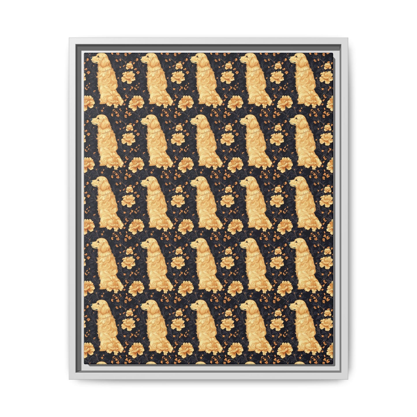 Golden Paws Floral Frenchie Matte Canvas, Framed