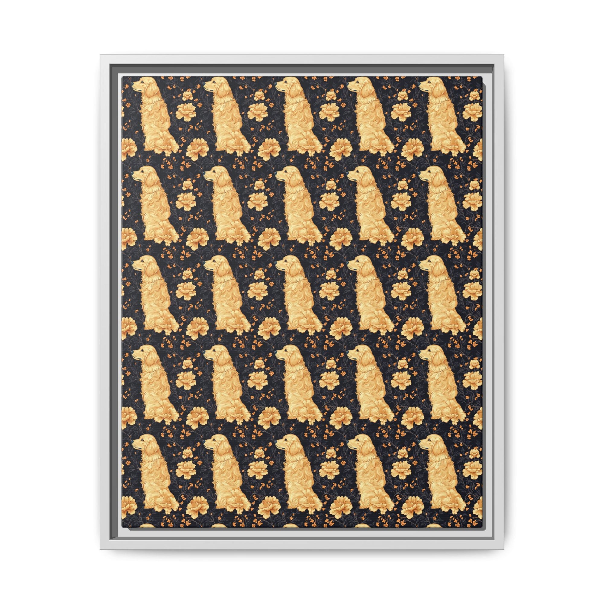 Golden Paws Floral Frenchie Matte Canvas, Framed