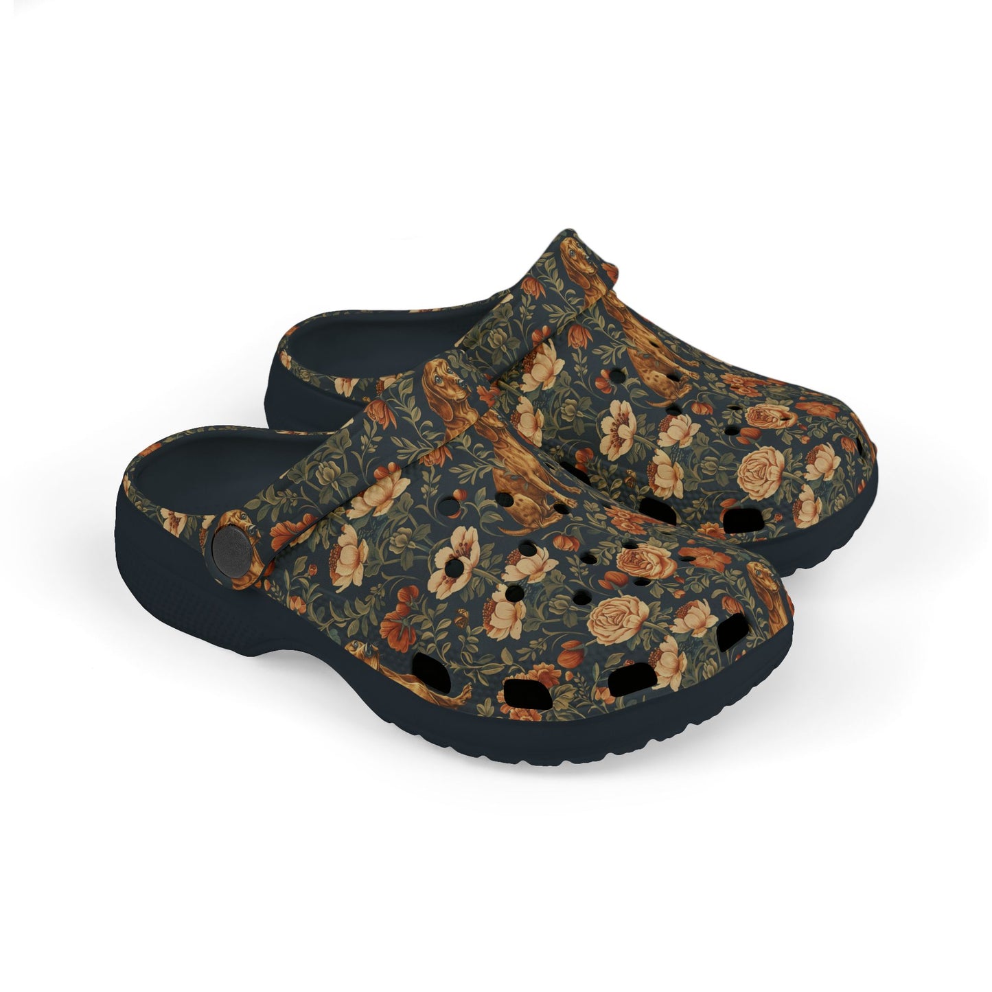 Dazzling Dachsund Blossoms & Foliage Kid's Foam Clogs