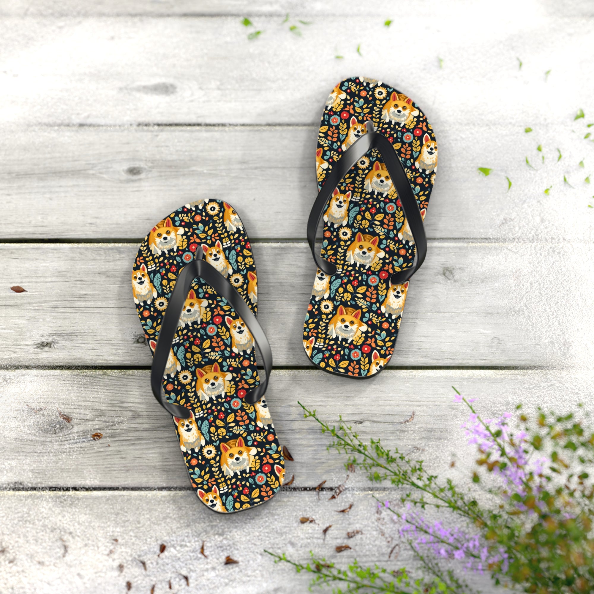 Corgi Rainbow Vine Dream Flip Flops