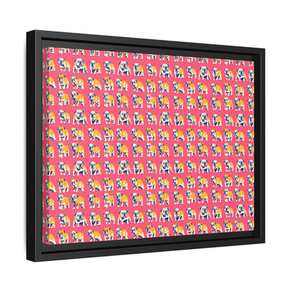 Bubblegum Glamour Bulldog Bouquet Matte Canvas, Framed