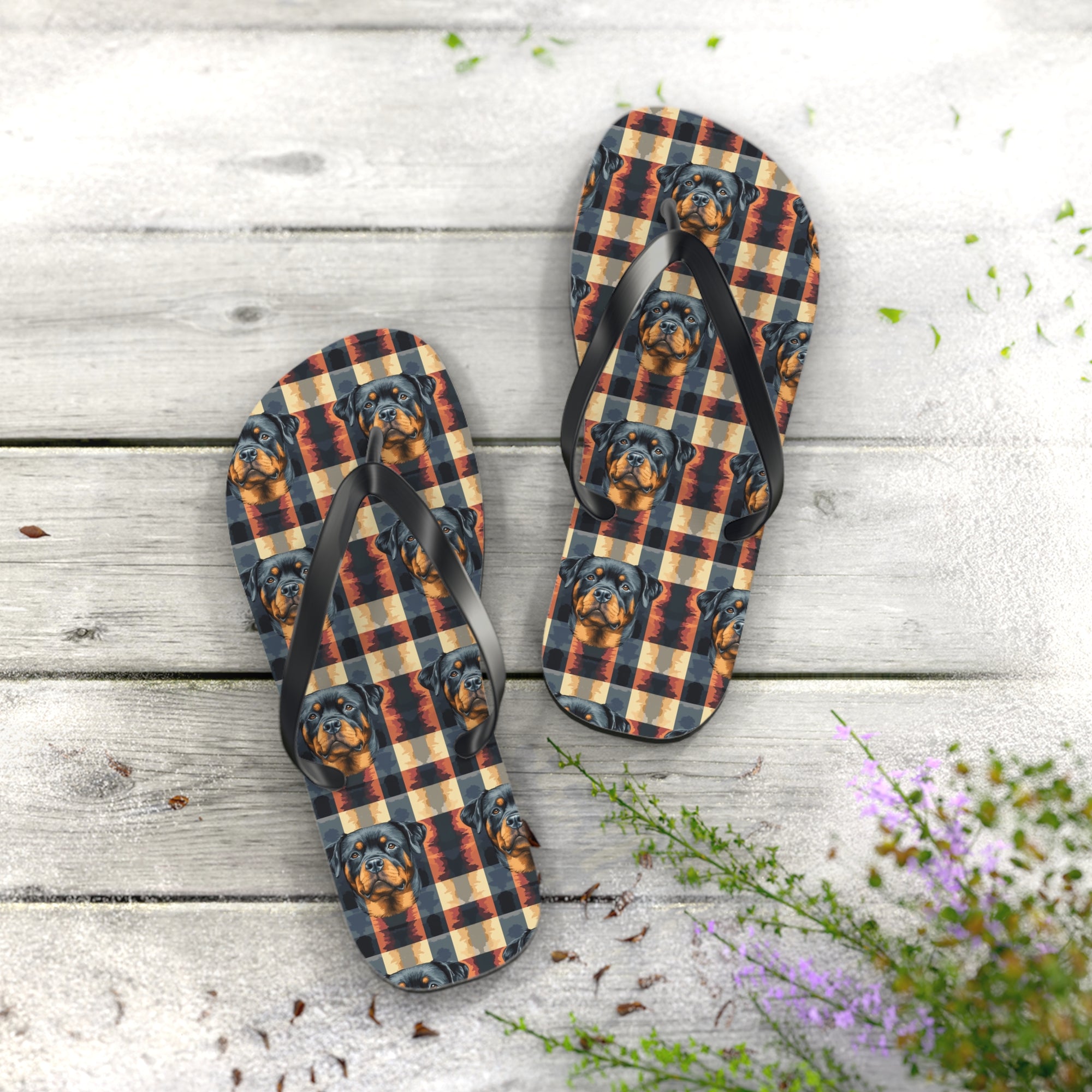 Pawsome Rottweiler Royalty Plaid Flip Flops