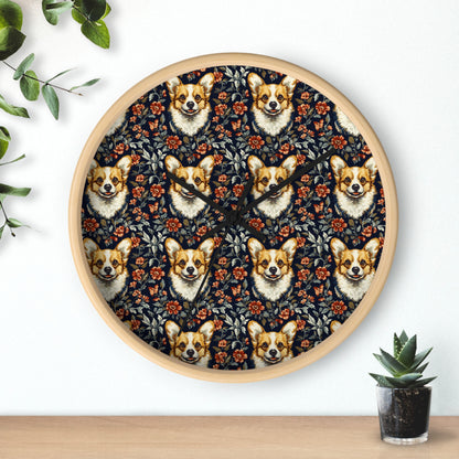 Floofy Corgi Blossom Blast Wall Clock