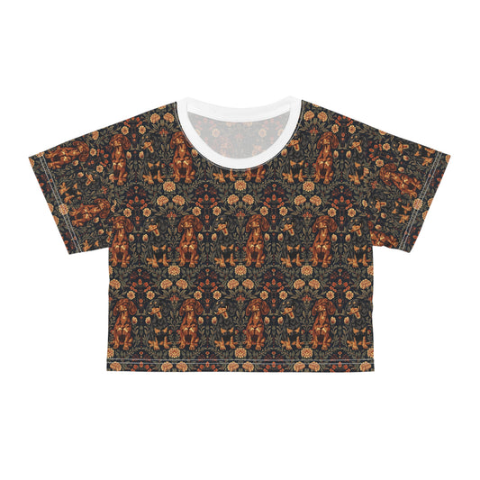 Dapper Dachshund Embroidery Elegance Crop Tee