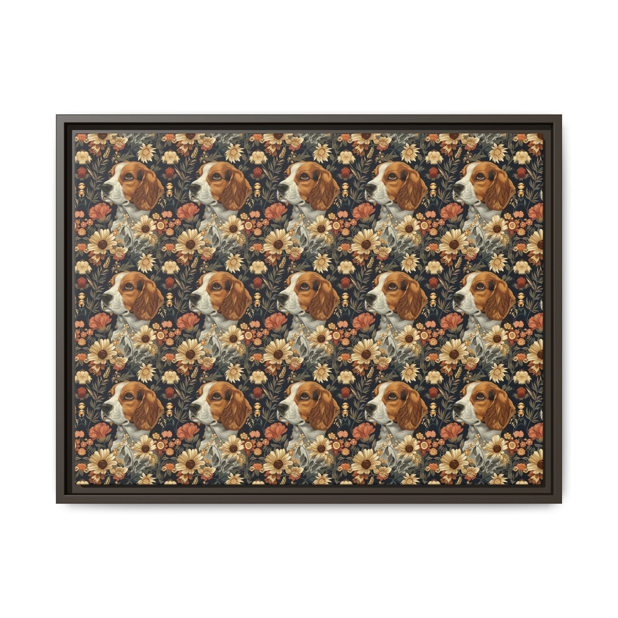 Beagle Blossoms Matte Canvas, Framed