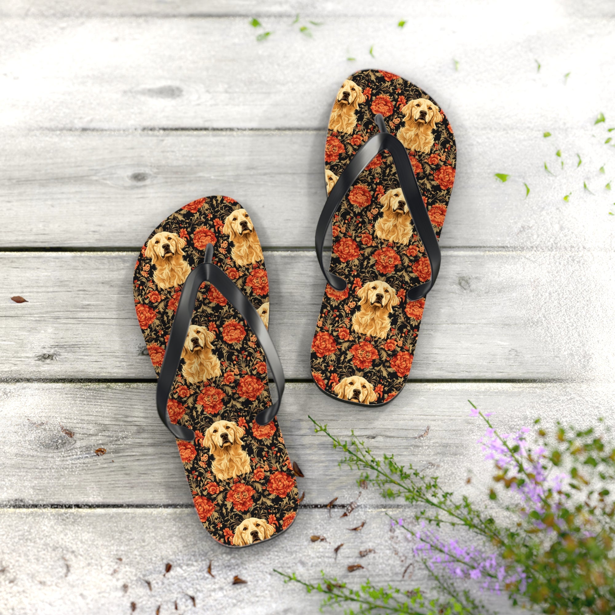 Golden Pawsatronic Tapestry Flip Flops