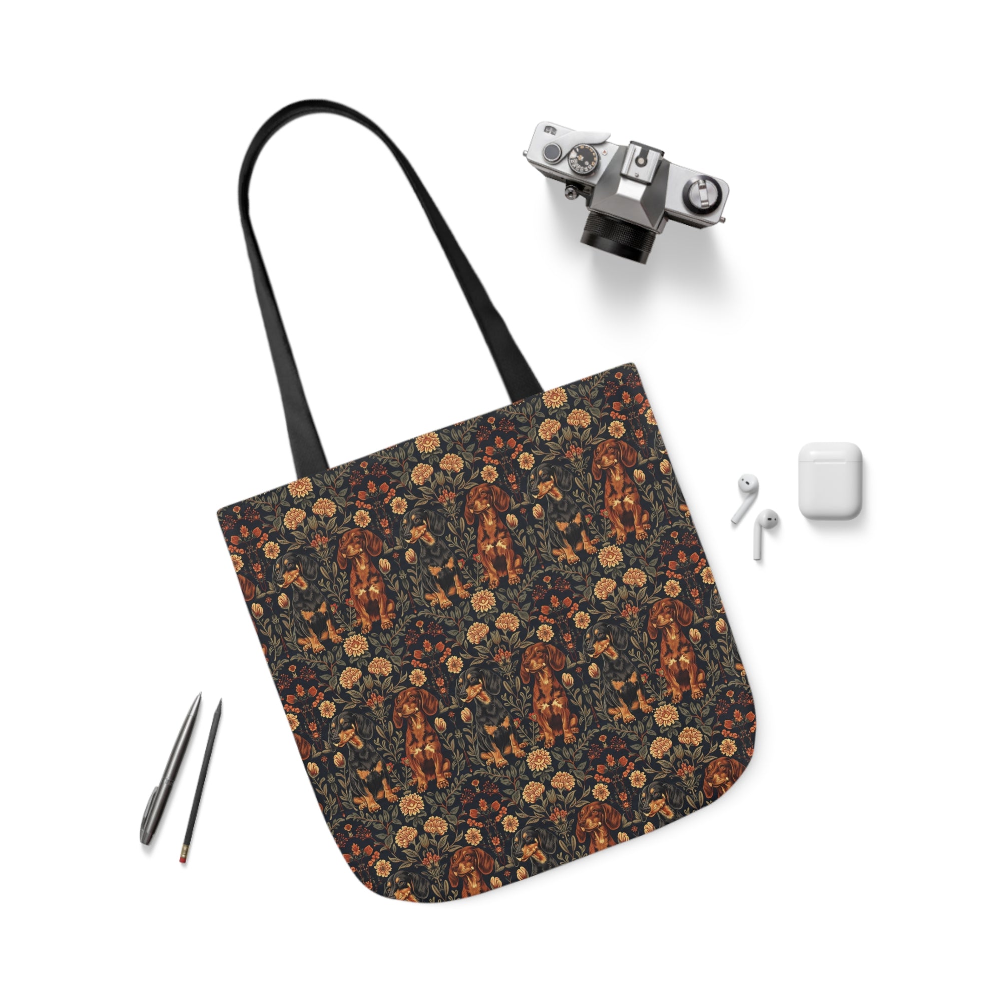 Dapper Dachshund Embroidery Elegance Canvas Tote Bag