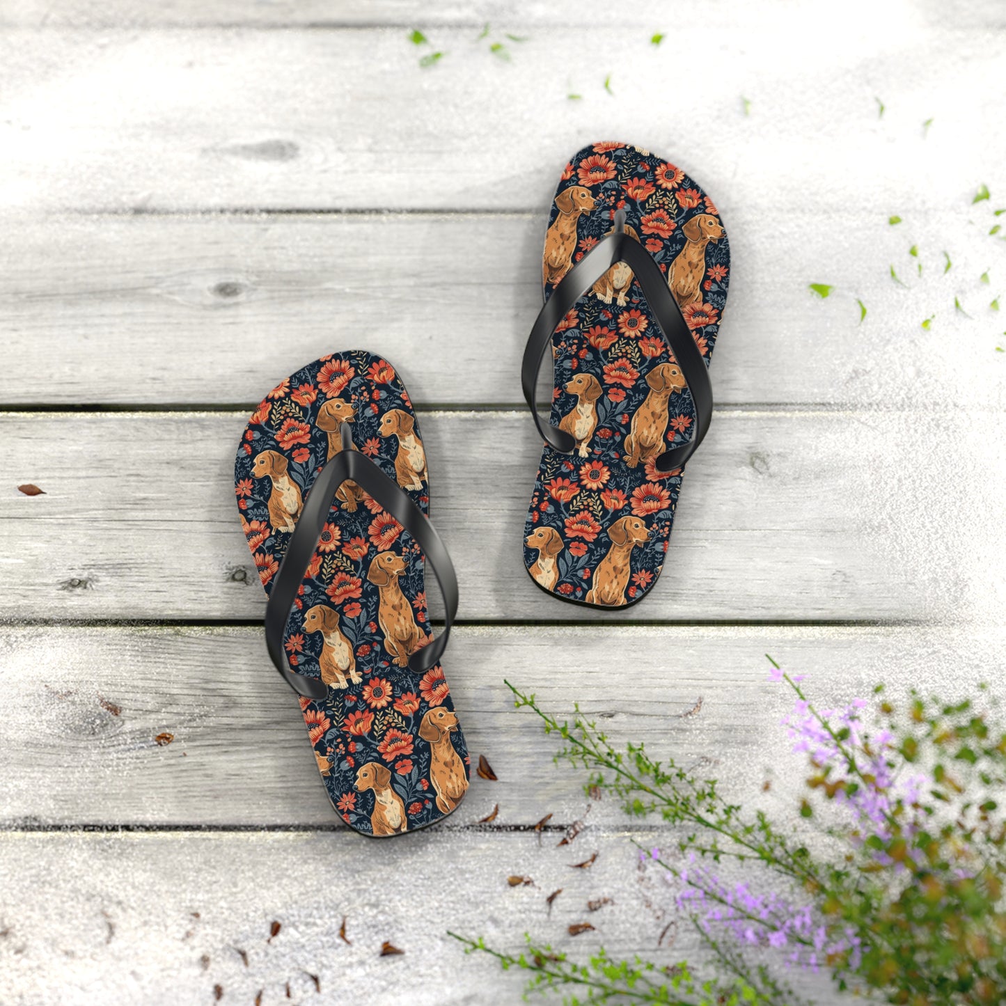 Floral Pawsome Dachsund Delight Flip Flops